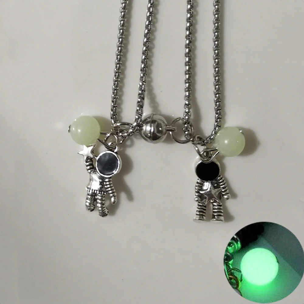 

Magnetic Glowing Astronaut Pendant Necklace for Women Luminous Beads Couple Friendship Chain Heart Moon Cat Choker Jewelry Gifts