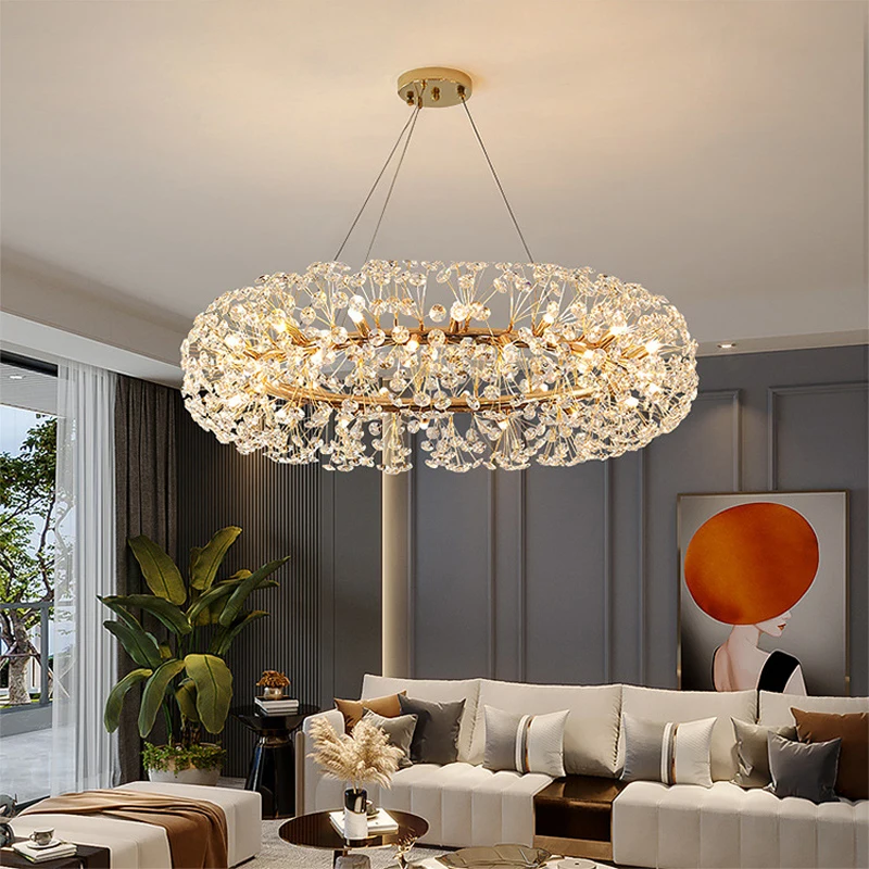 

Dandelion LED Round Chandelier Clear Crystal For Dining Room Foyer Hotel Bedroom Lighting Fixtures G9 Bulb Beautiful Deco