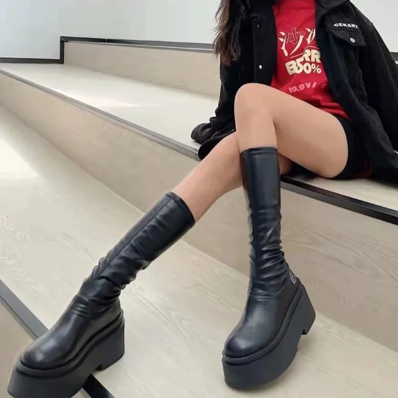 

Thick Muffin base High boots Elastic boots 2023 autumn winter New Women's boots Below the knee Long boots female