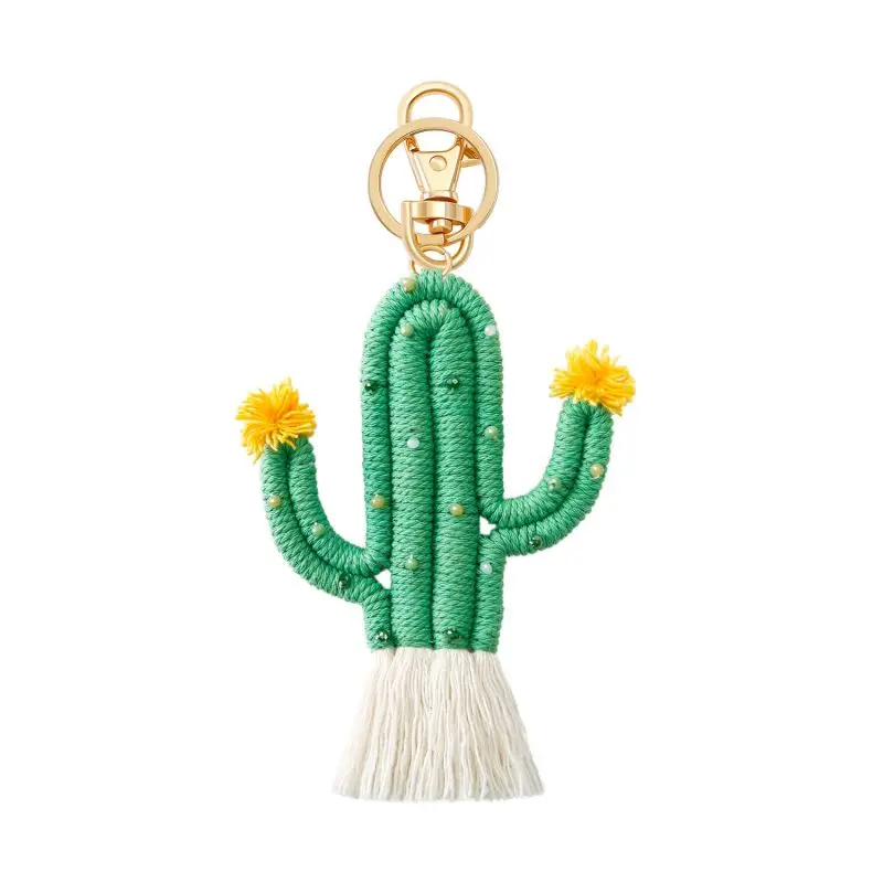 Fashion Car Keychains Knitting Green Cactus Boho Keychains For Women Cute Bag Keyrings Fashion Women Car Keys Keychain Wholesale 4