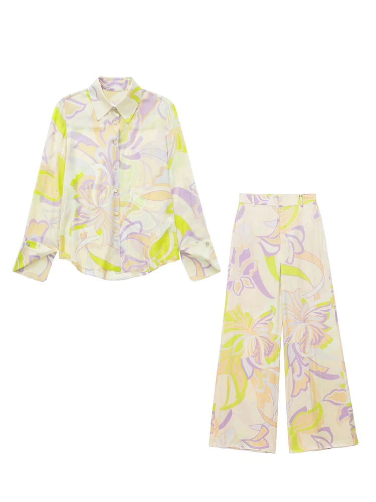 Женский костюм-двойка с принтом Kumsvag свободная рубашка и брюки широкими