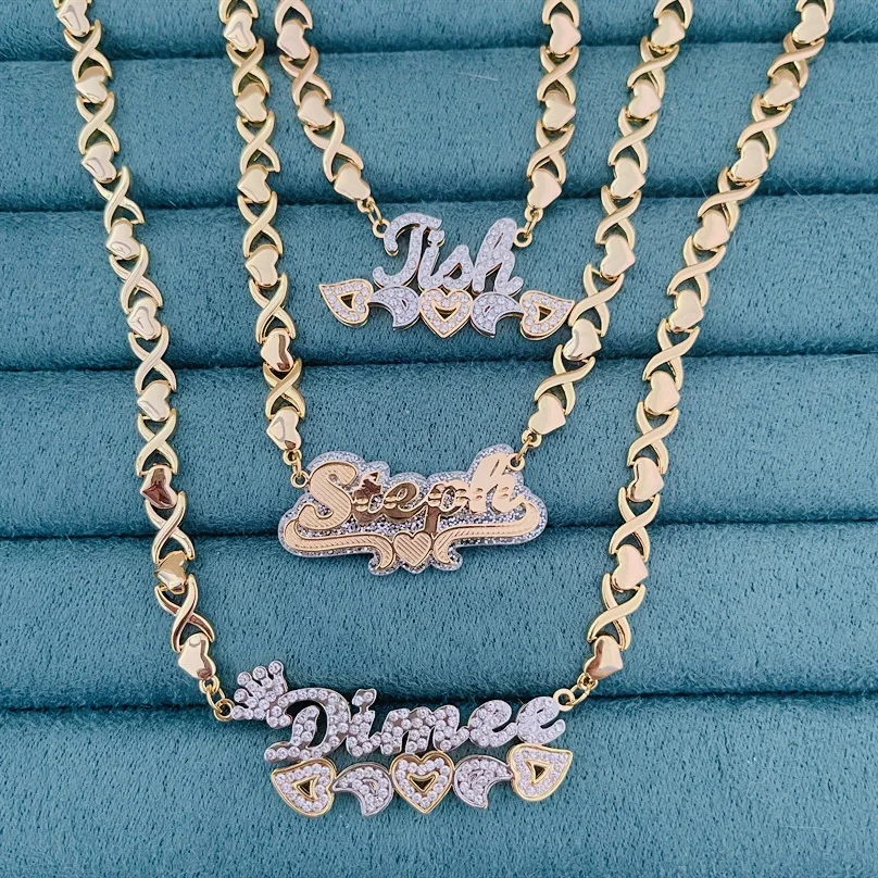 

Custom Name Necklace 3D Double Nameplate Customize Necklaces Personalized XOXO Name Necklace for Women Jewelry Birthday Gifts