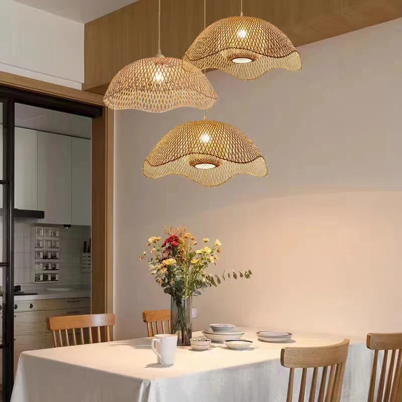 

Bamboo Pendant Lamp Hand Knitted Chinese Style Weaving Hanging Lamps 35/50/70/80cm Restaurant Home Decor Lighting Fixtures