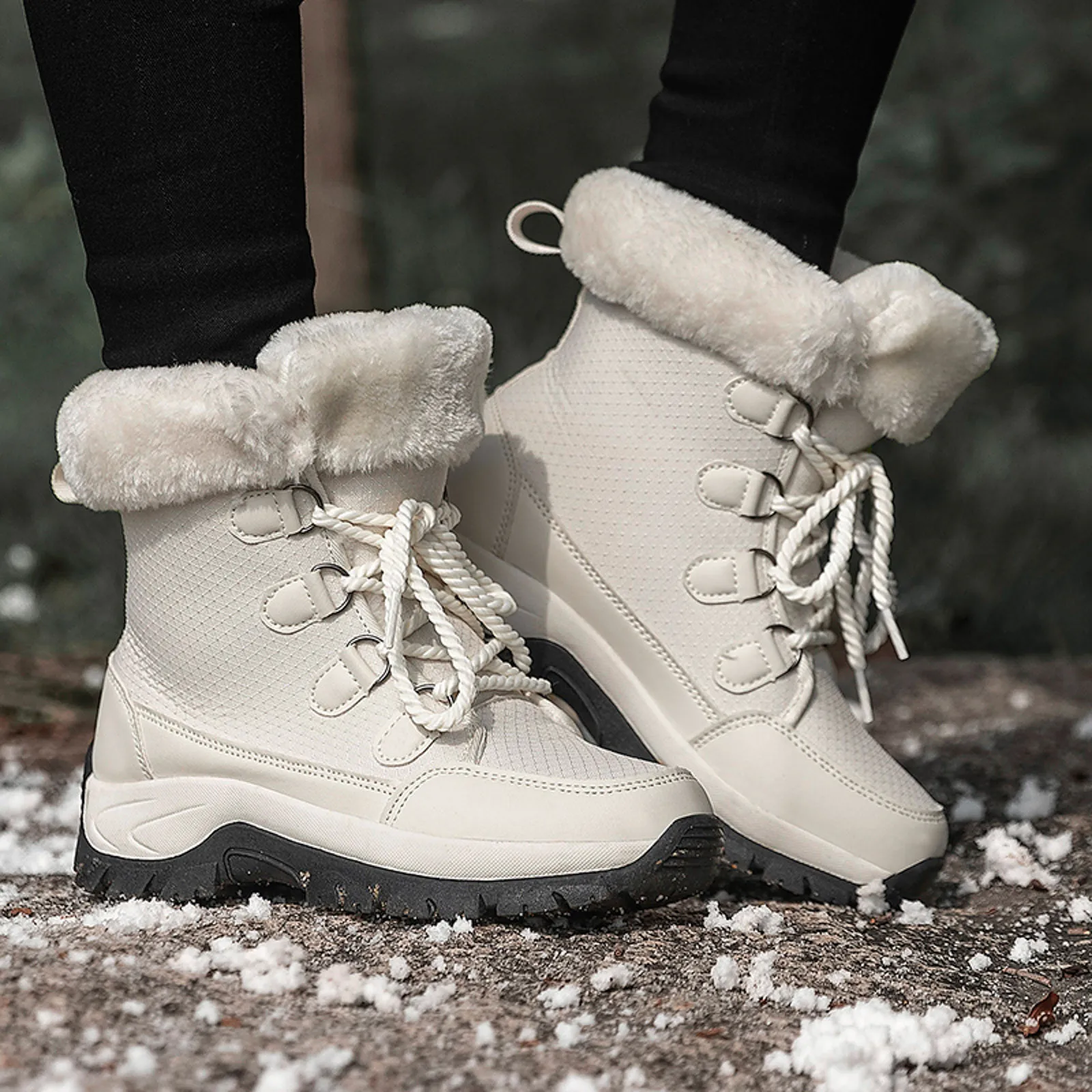 Женские зимние удобные плюшевые рабочие ботинки на платформе со шнуровкой