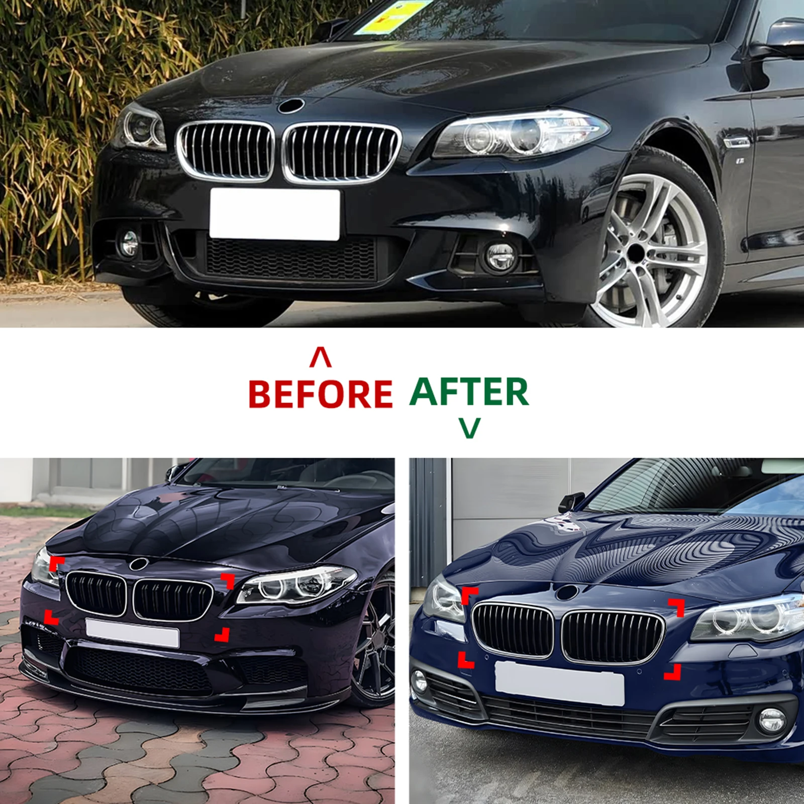 Фото Решетка радиатора с LED-подсветкой для BMW 5 серии F10 F11 520i 525i 528i 530i 535i 550i 11-17, верхняя сетка бампера/капота №4