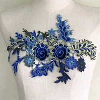 1pcs blue 3d flower embroidery patch 3621cm large applique sewing for hat wedding dress clothes lace patch decorative craft diy