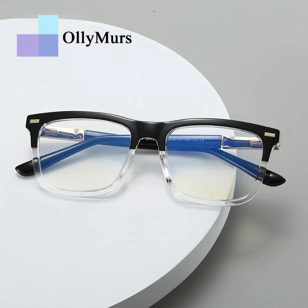Фото Новые простые мужские очки для чтения OLLYMURS с защитой от синего света, с возможностью индивидуальной настройки, геометрический квадратный дизайн №4