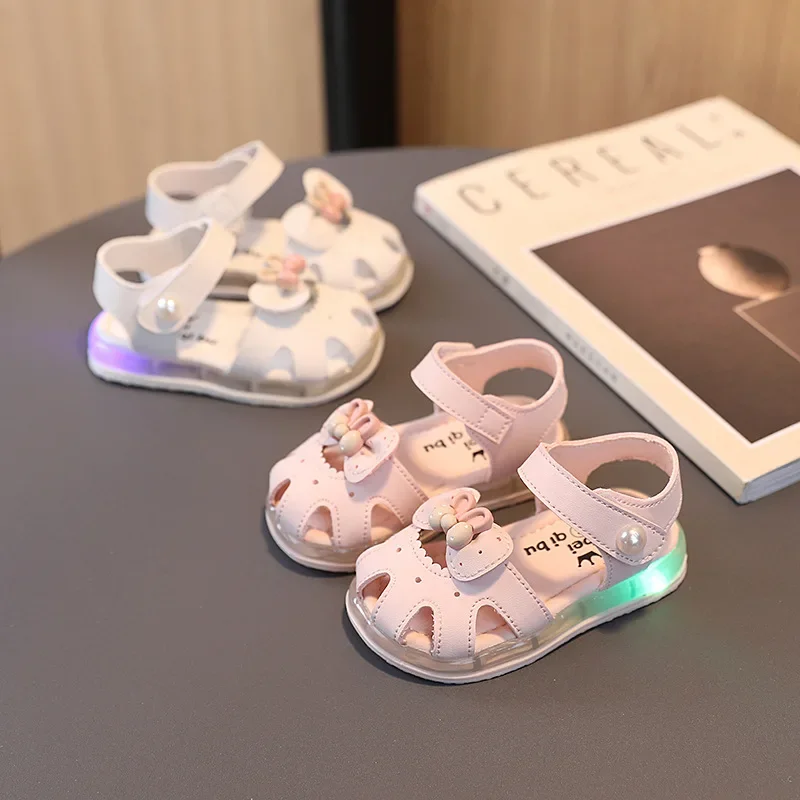 

Toddler Girls Summer Sandals New LED with Lights Infant Sandals for Girl Bowtie Luminous Non Slip Breathable Kids Baby Shoe 아기신발