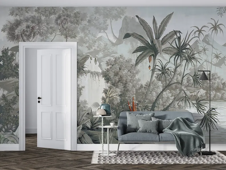 

Vintage Design Tropical Forest Wallpaper, Customizable Living Room Removable Tropical Wall Mural, Bedroom Self Adhesive Tropical