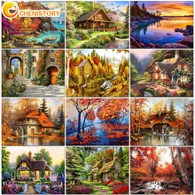 CHENISTORY Painting By Numbers Village House For Adult Kit Landscape Oil DIY HandPaint Canvas Paint Coloring Picture Home Decor