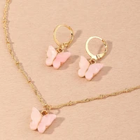 butterfly earrings pendant necklaces combination set japan and south korea sweet style alloy chain butterfly jewelry set