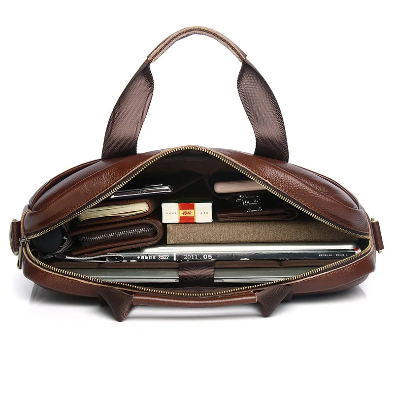 Luxury Men Genuine Leather Handbag Retro Cowhide Shoulder Messenger Bag 16-Inch Computer Bag Business Briefcase For Male