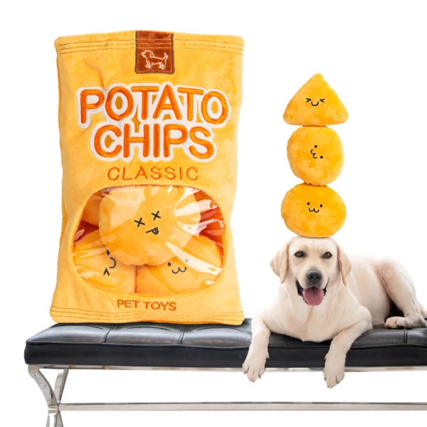 5Pack Plush Squeaky Dog Toys Funny Dog Toy for Dogs Cute Puppy Gifts Dog Birthday Interactive Stuffed Potato Chip Toy