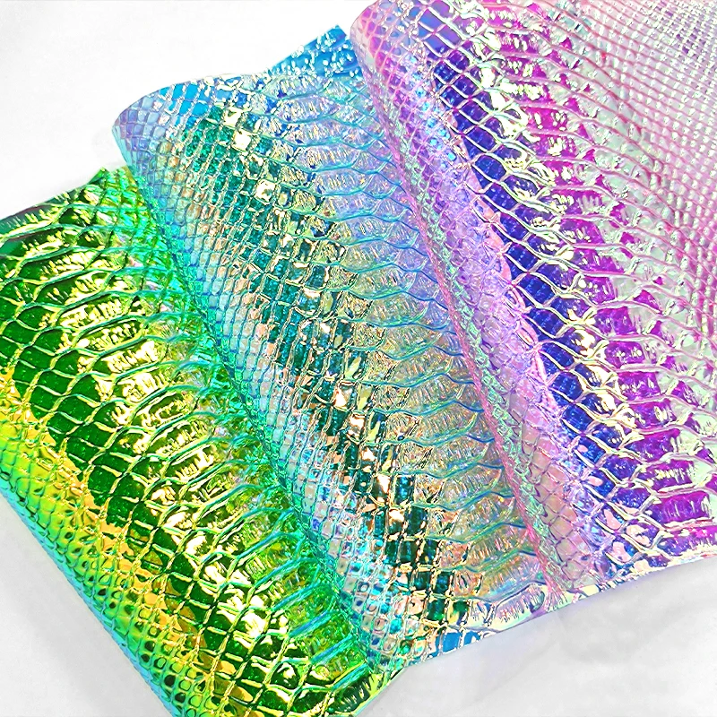 

Crocodile Embossed PVC Fabric Iridescent Holographic Laser Rainbow Shiny Vinyl DIY Bow Earring Making Craft Bag Sheets 5 yards