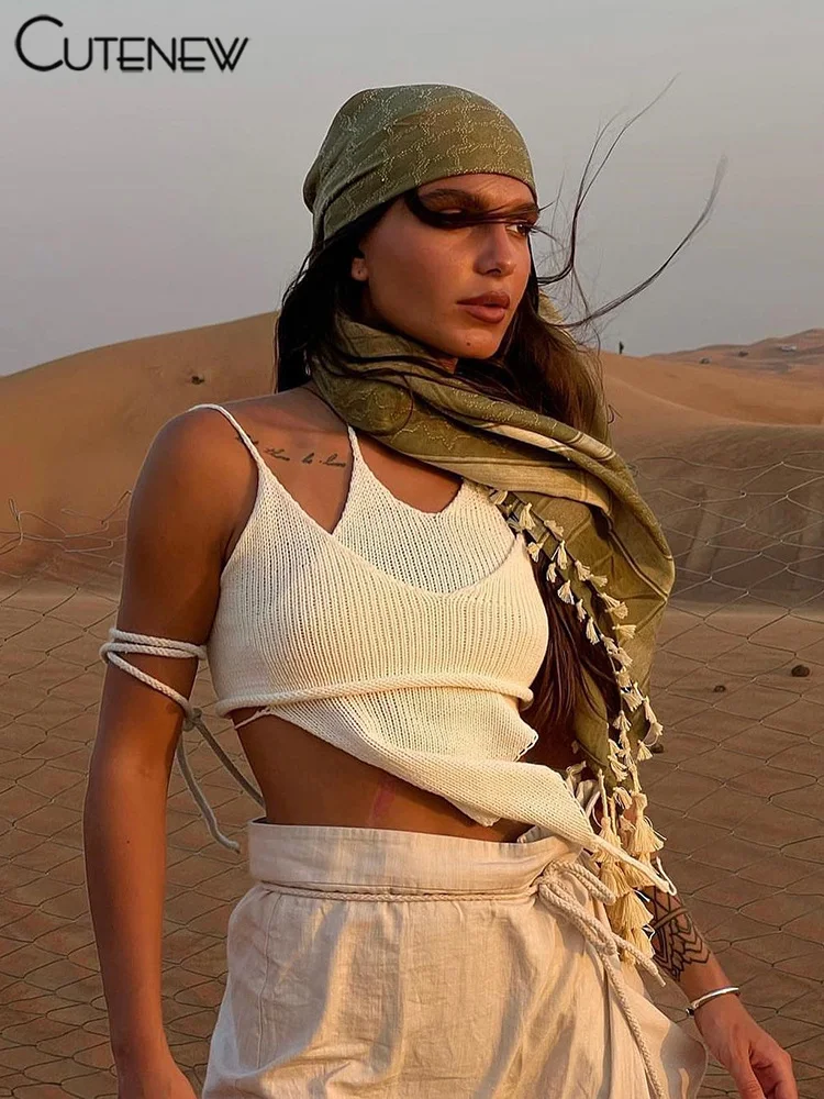 

Cutenew летний сексуальный Трикотажный костюм с вырезами, однотонный Простой повседневный укороченный топ на бретелях с открытой спиной, дикая облегающая женская уличная одежда