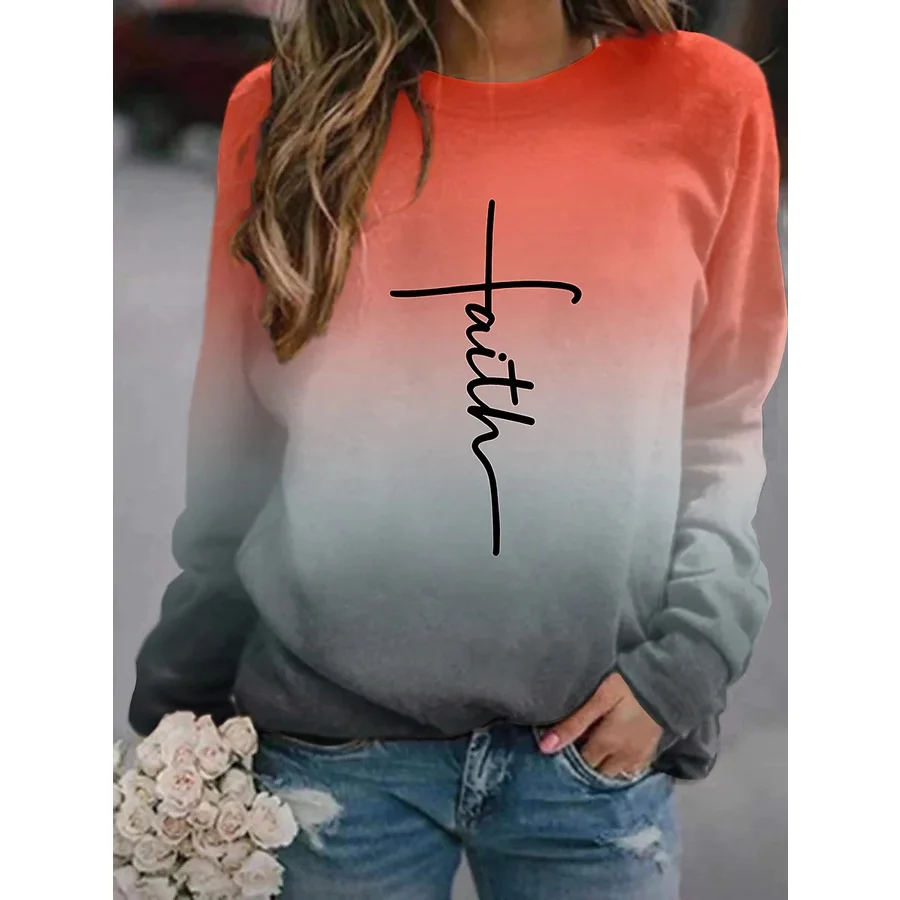 

2022 [New In] Women Casual Gradient T Shirt 3D Print O-Neck Street Casual Oversized Tops Plus Size