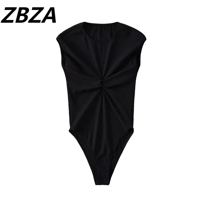 

ZBZA Women 2023 New Chic Fashion Summer Black Knot Decoration Jumpsuit Vintage Sleeveless Female Playsuits Mujer