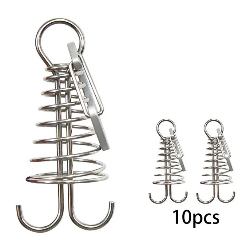 

10pcs Windproof Outdoor Awning Tent Fixed Hook Buckle Plank Floor Spring Nails Fixed Hook Buckle Camping Accessories