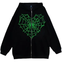 gothic harajuku y2k hoodies women hip hop zipper hooded autumn winter sweatshirt female punk jacket coat colorful spider web