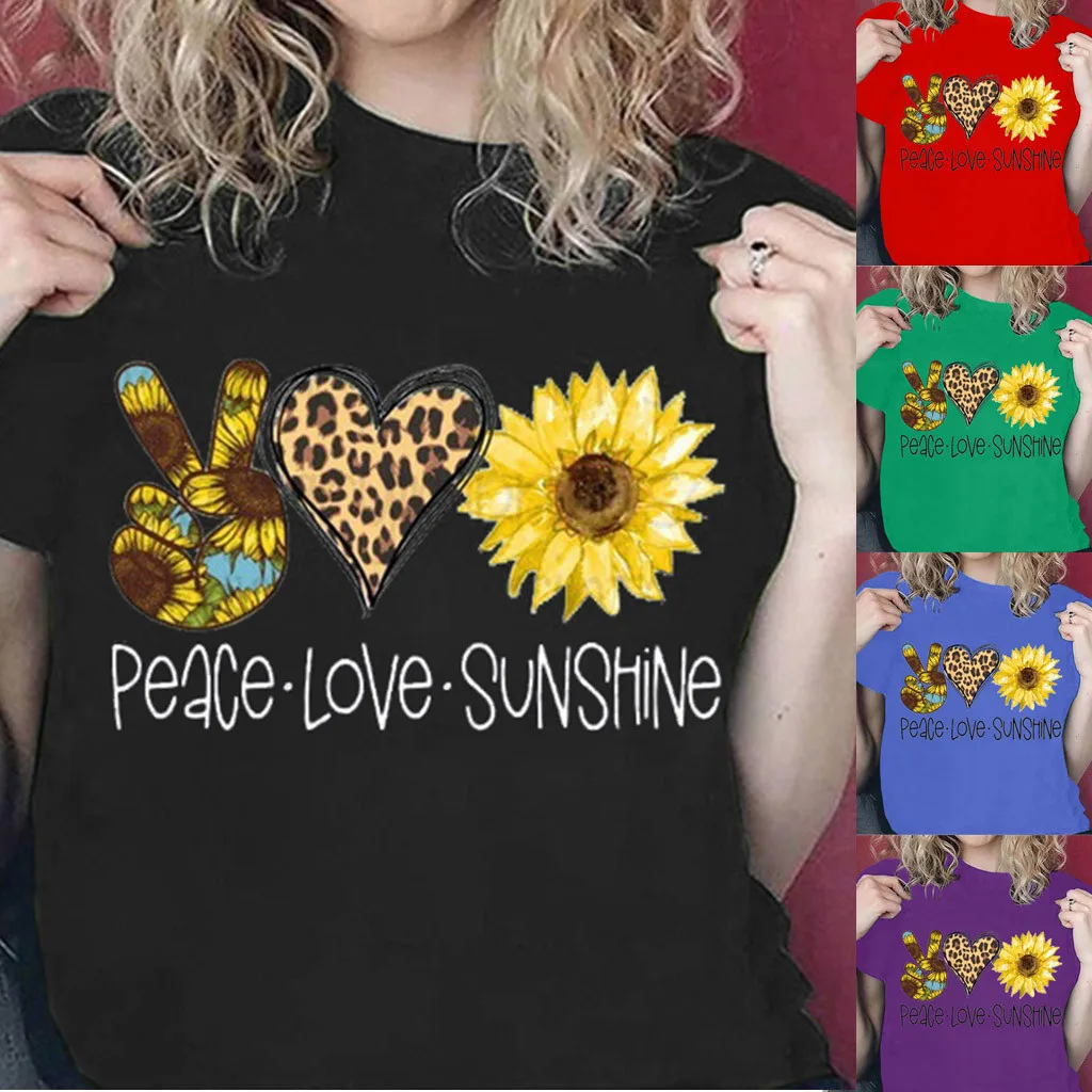 

Neck Short Print Loose Top Round Women's Letter Sleeve Casual T-shirt Blouse Tops for Women Knit Womens Tops for The Fall