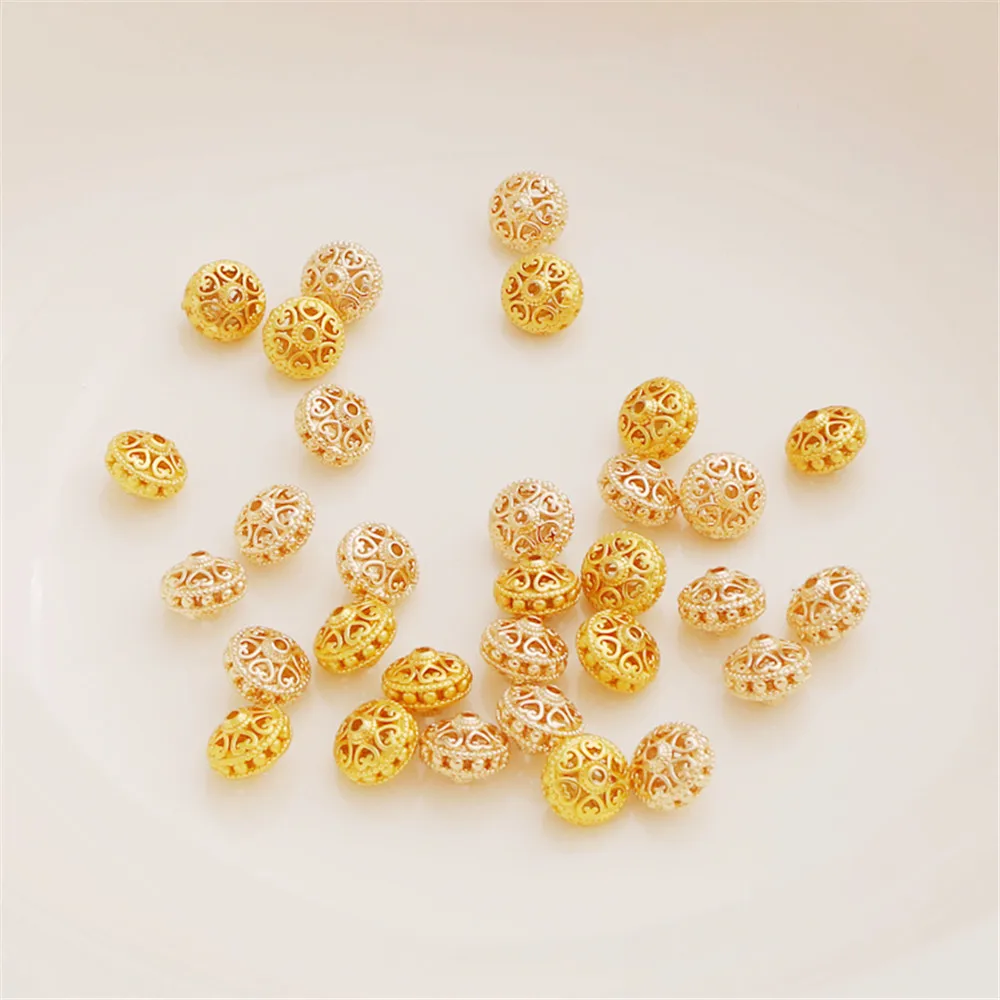 

18K Gold Plated Brass Hollow Tire Bead 8mm Loose Bead DIY Bracelet Necklace Partition Wheel Bead Jewelry