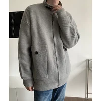 Mens Vintage Zipper Sweater Coat Jacket Autumn New Solid Color Cardigan Casual Quality Men Button Stand Collar Knitted Sweaters