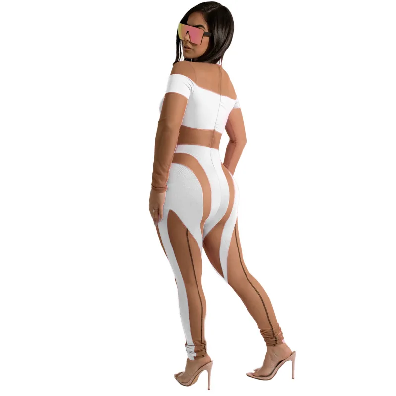 Неоновый комбинезон для женщин с яркими цветами, сексуальной сетчатой вставкой, прозрачным материалом, для вечеринок и клубов, с короткими рукавами, летний наряд, фитнес-комбинезон