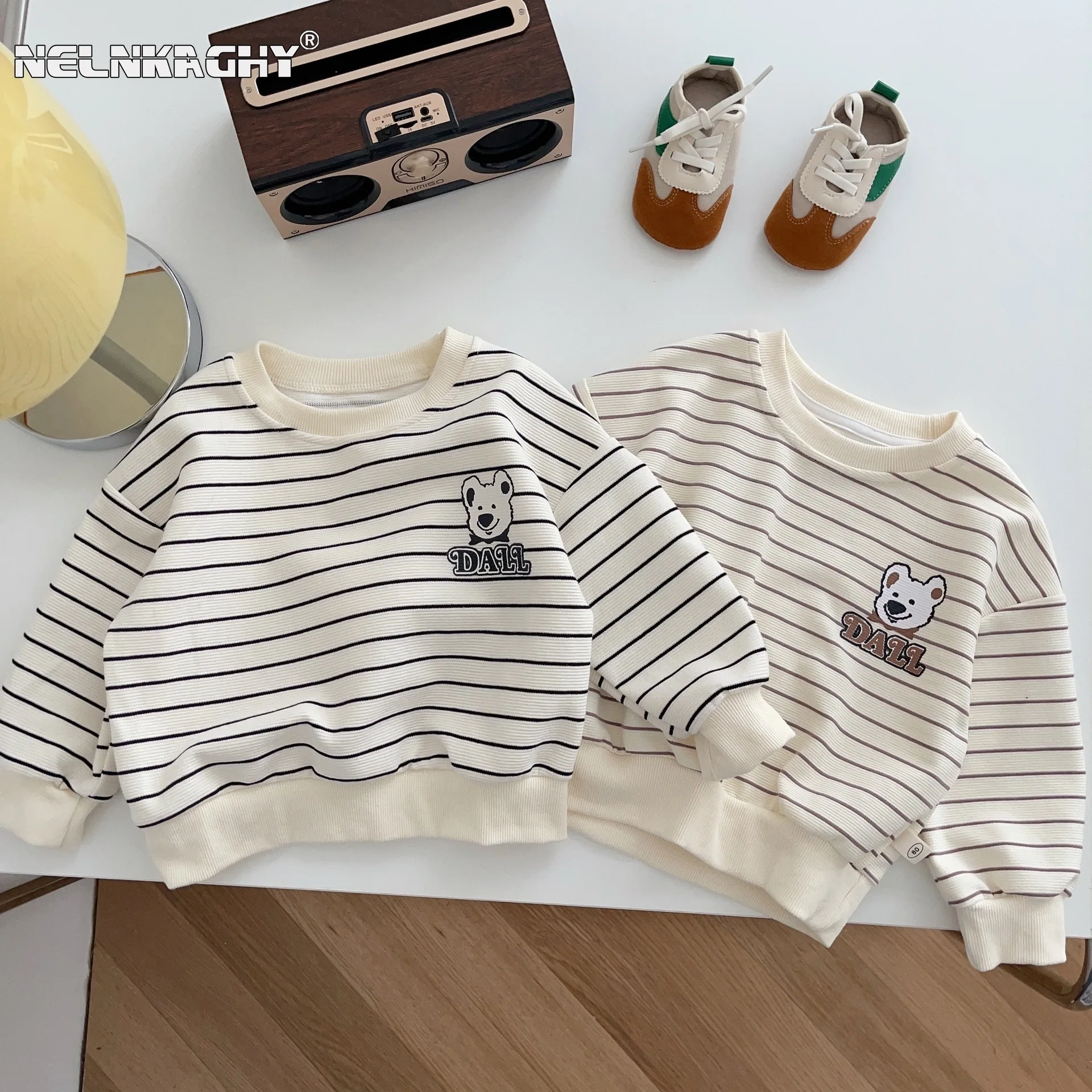 

2023 Autumn New In Kids Babu Boys Full Sleeve Striped Cartoon Top Sweatshirts Children Active Clothing Toddler Outwear 6M-6Y