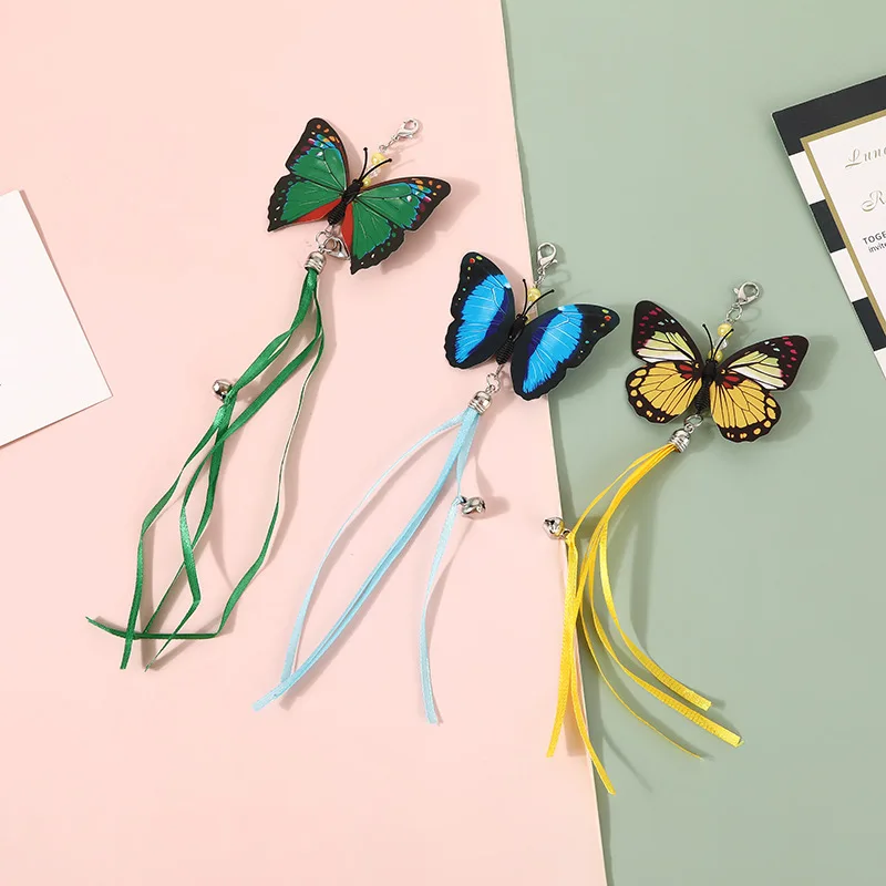 

Забавная игрушка для кошек с колокольчиком, висячая Стрекоза-бабочка, Сменная головка, игрушечная удочка для котят, Интерактивная удочка