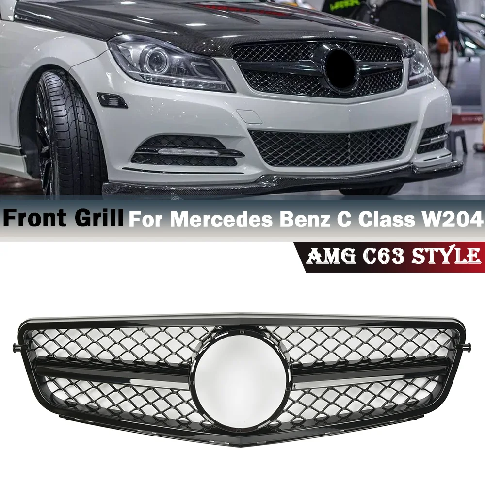 

W204 AMG C63 Style Grille Glossy Black Car Front Bumper Grille Grill For Mercedes Benz C-Class W204 C180 C200 C300 2008-2014