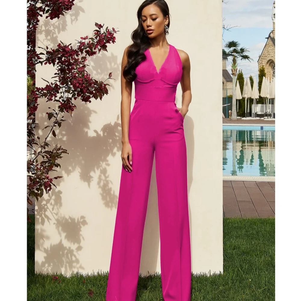

Wepbel Sexy Jumpsuits Women Sleeveless Suspender Casual Straight-Leg Jumpsuits Rompers V-neck Backless Slim Fits Wide Leg Pants