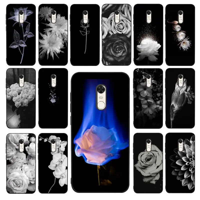 

Black White Blooming Phone Case for Redmi 5 6 7 8 9 A 5plus K20 4X 6 cover