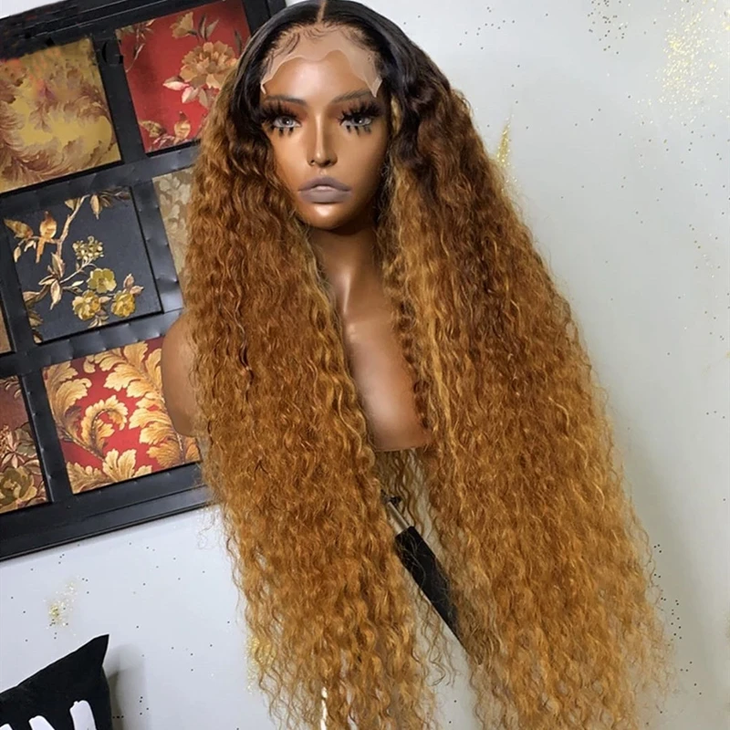 Коричневые вьющиеся кружевные передние человеческие волосы Ombre 1b30 искусственные