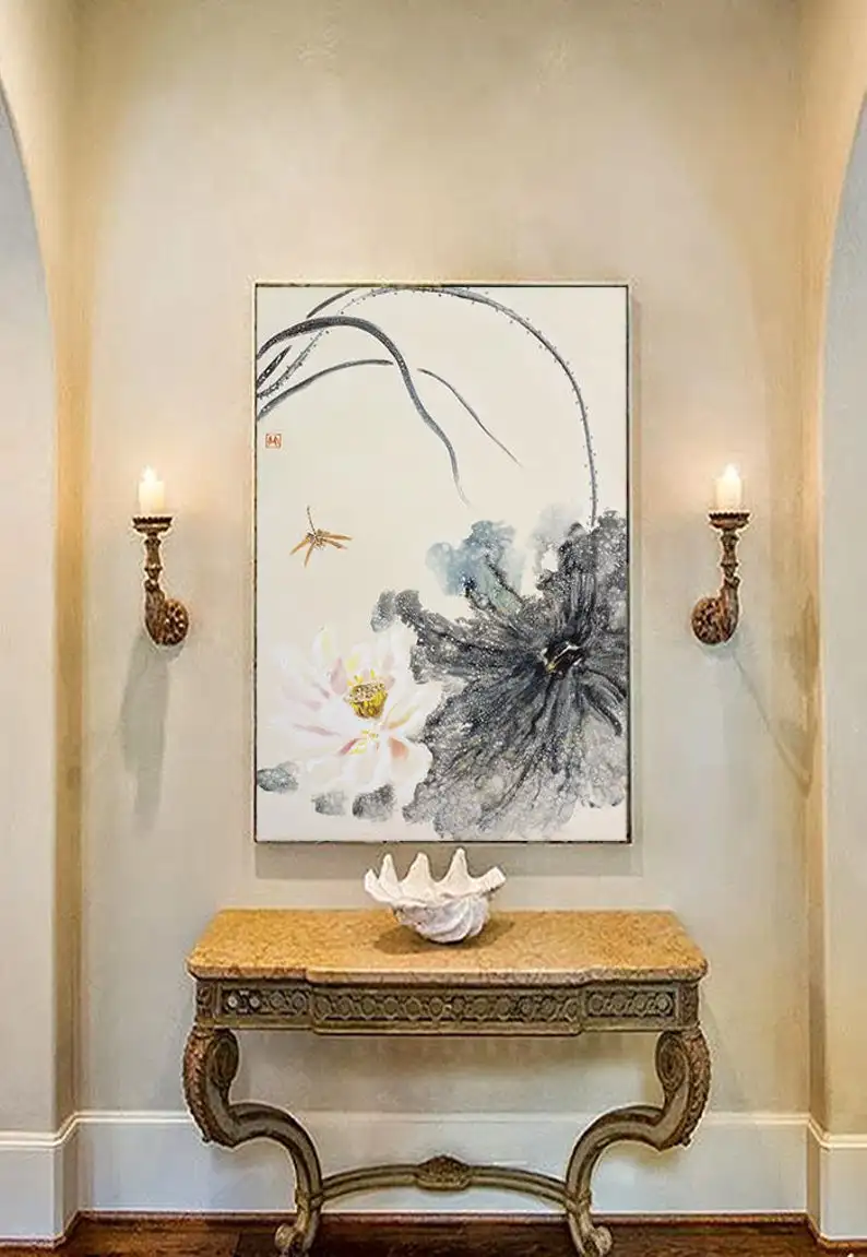 

Original Lotus Painting On Canvas, Lotus Oil Painting, Flower Painting, Canvas Art, Abstract Oil Home Decor Living Room wall art