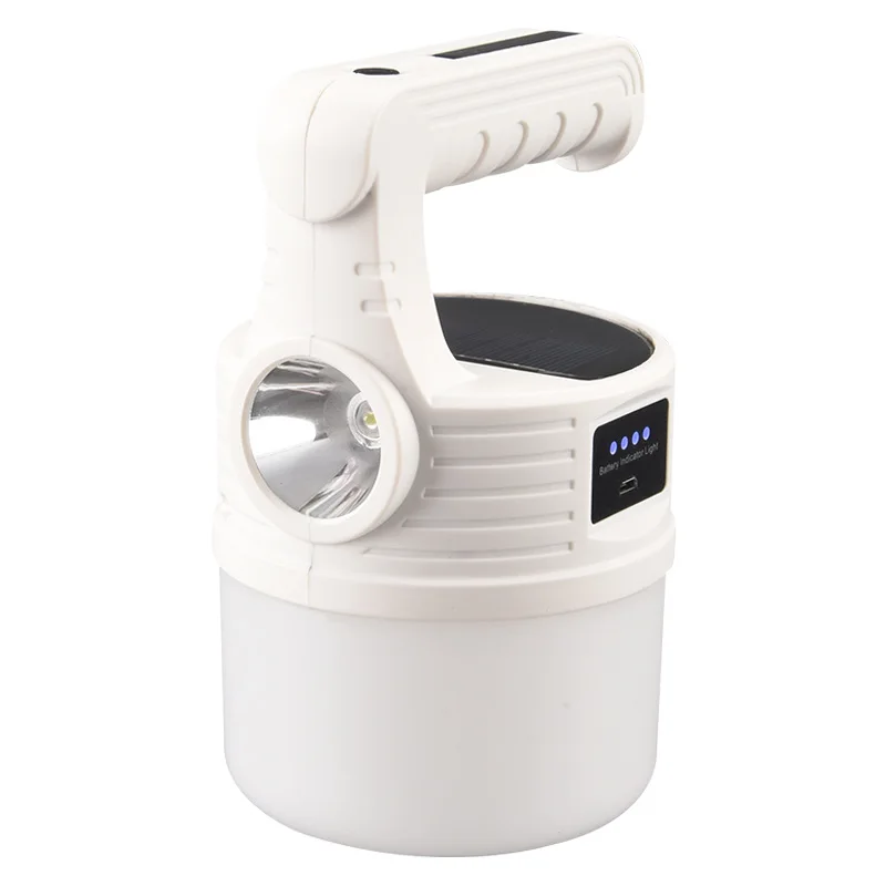 

USB Charging Flashlight Portable LED Lanterns Rechargeable Emergency Light Solar Waterproof Outdoor Camping Bulbs Lamp with Hook