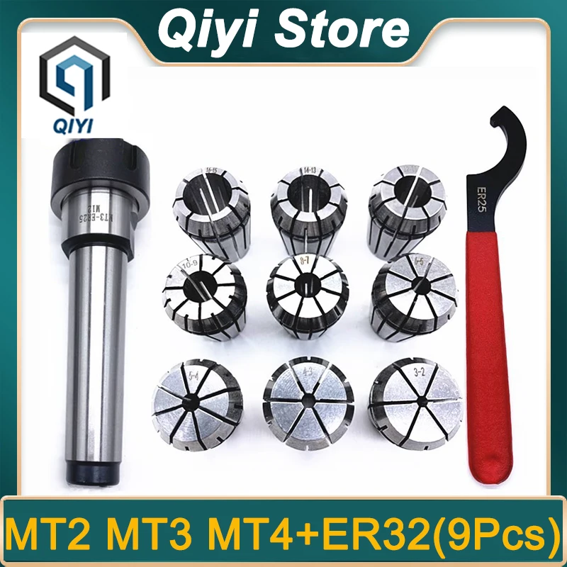 

ER32 9pcs Set Spring Collet Chuck Set Milling MT Chuck MT2 MT3 MT4 ER32 For CNC Engraving Machine Milling Lathe Tool Holder