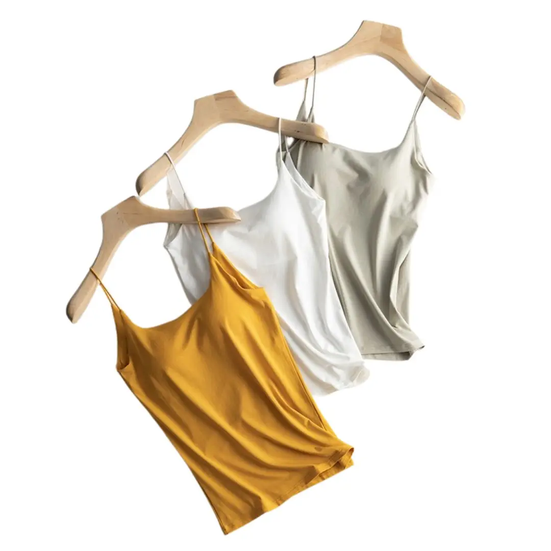 

Padded Bra Tank Top Women Modal Spaghetti Strap Camisole With Built In Bra Solid Cami Top Female Tops Vest Home Clothing