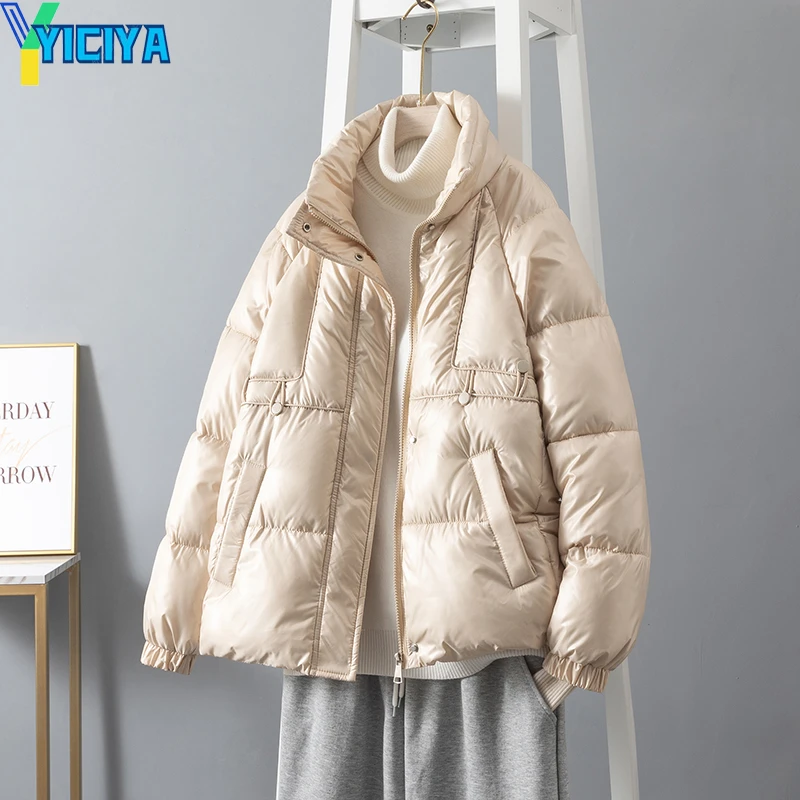YICIYA Jackets For Women 2023 New Winter Parkas Female Glossy Cotton Jackets Stand Collar Casual Warm Parka Coat Female Outwear