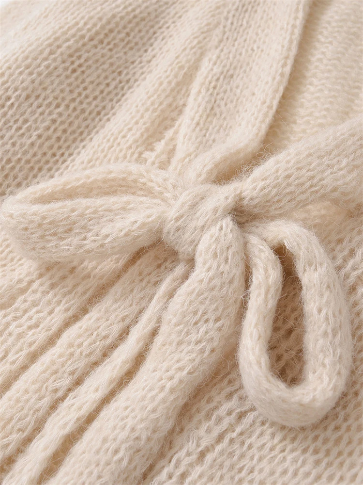 LANMREM универсальный вязаный ажурный свитер женский однотонный с