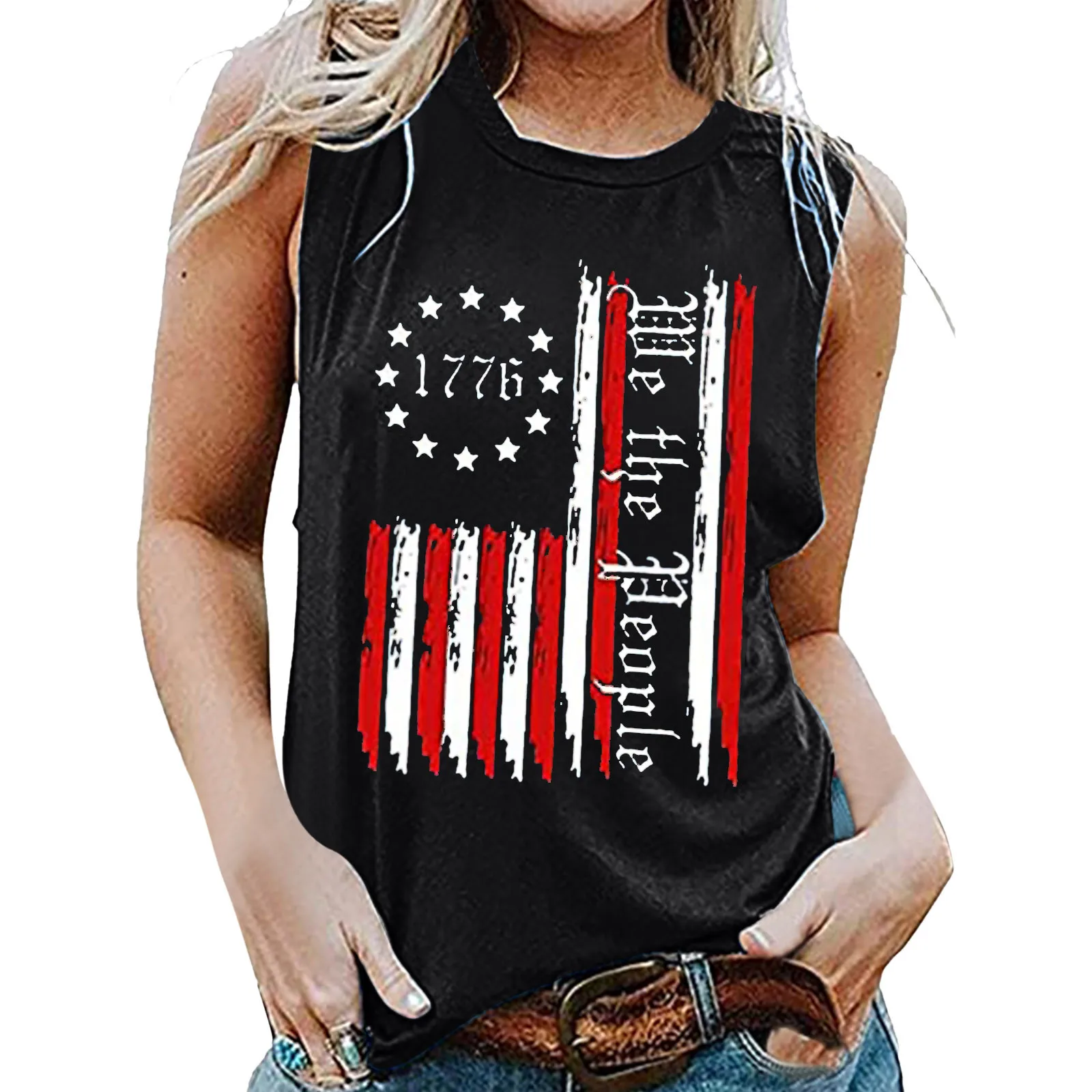

Women Summer Vest 2022 Independence Day Sleeveless Round Neck Printing Tank Tops Casual T Shirts Top Футболка Женская