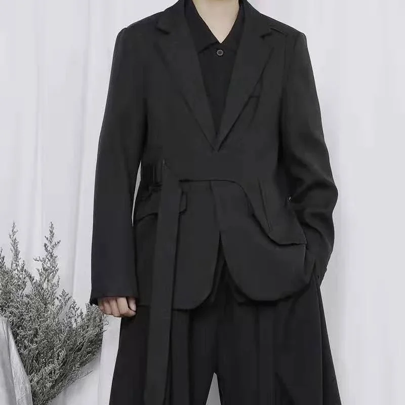 

Men's Personalized Casual Suit New Clothes Street Large Solid Color Niche Design Fashion Button Tie Loose Coat