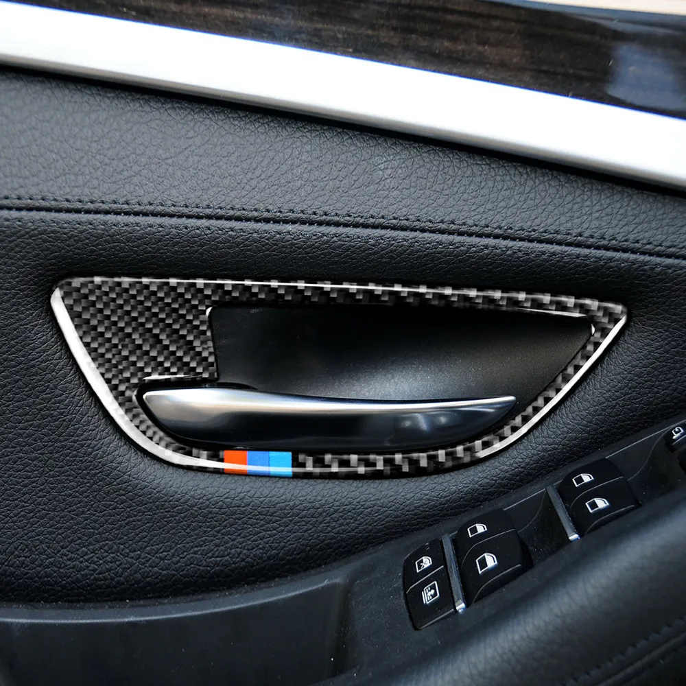 

4PCS/Set Carbon Fiber Auto Door Handle Trim Sticker Cover Decoration Parts For BMW F10 5 Series 2011-17 Car Interior Accessories