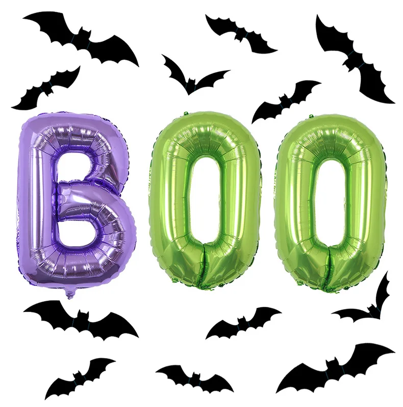 

15pcs Foil Balloon hallooween BOO 12inch with Black Bat set Fall festival event party kids house home window garden school decor