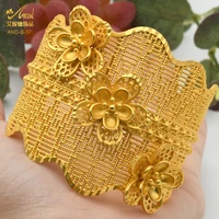 24k gold color luxury dubai wide bangle bracelet for women flower african indian jewelry nigerian bridal wedding party gifts