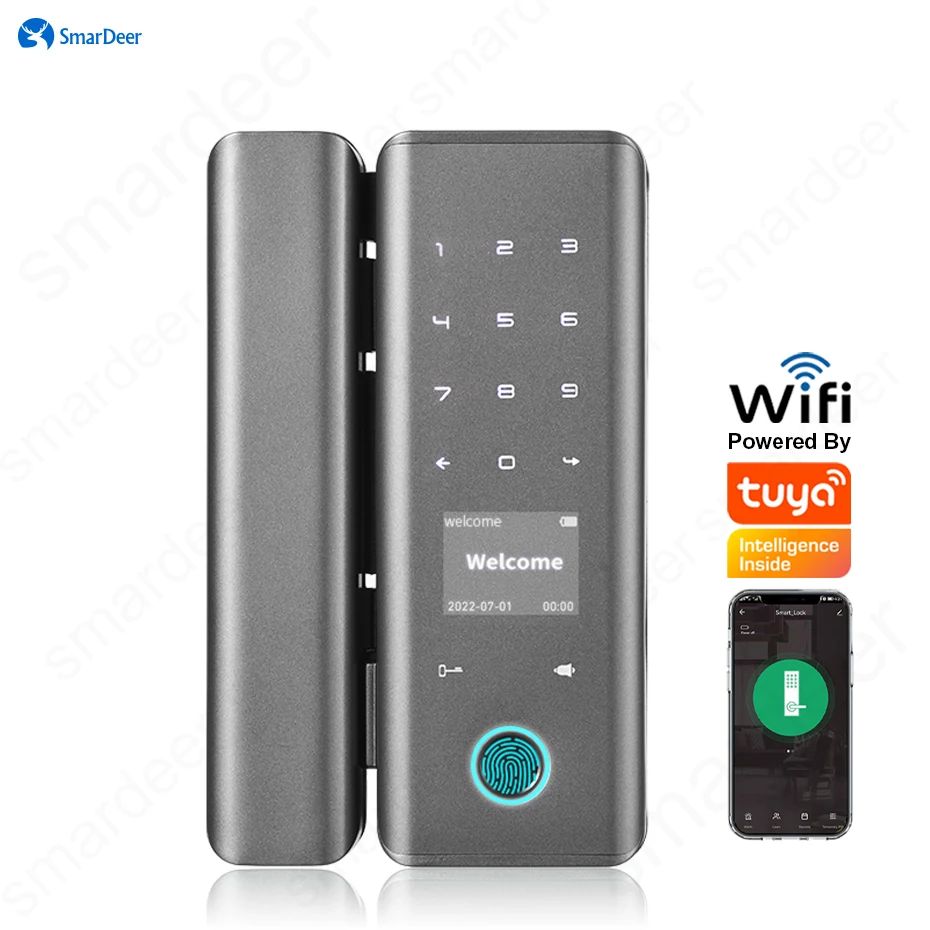 

SmarDeer smart Lock with Glass door Biometric Fingerprint Lock for Tuya App Keyless entry Fingerprint/Password/NFC/Card/Key/App