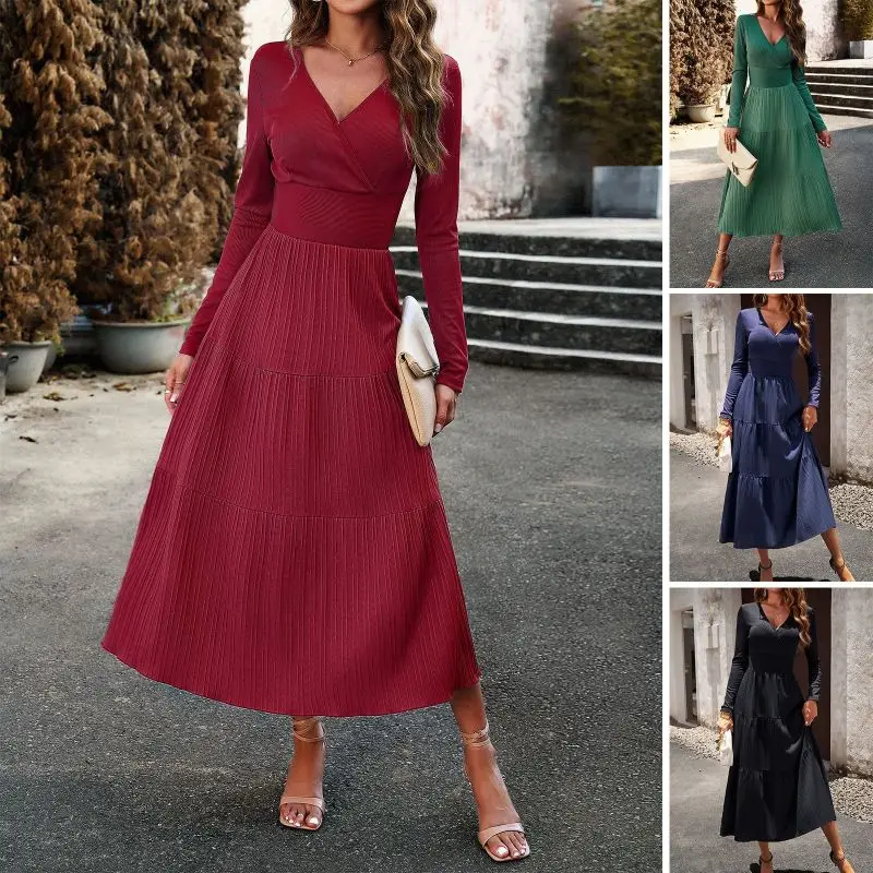

Autumn 2023 Long Dress Style Commuting V-Neck Long Sleeve Elegant Dress