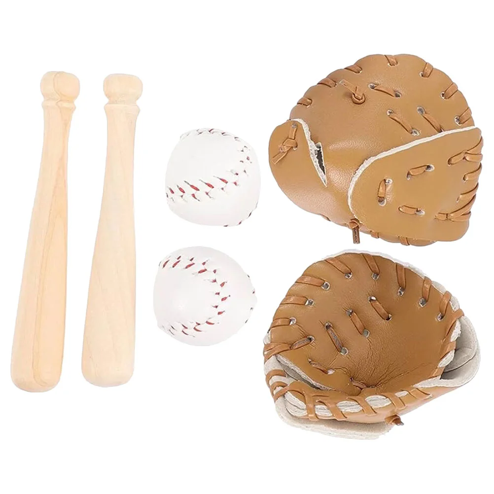 

2 Sets House Mini Baseball Kit Pretend Toys Miniatures For Crafts Bat Playset Tiny Accessories Wood Playsets