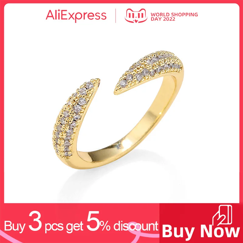 

ZAKOL Korea Shinny Wedding Open Rings for Women Fashion Micro Inlaid Cubic Zirconia Adjustable Ring Party Accessories RP2266