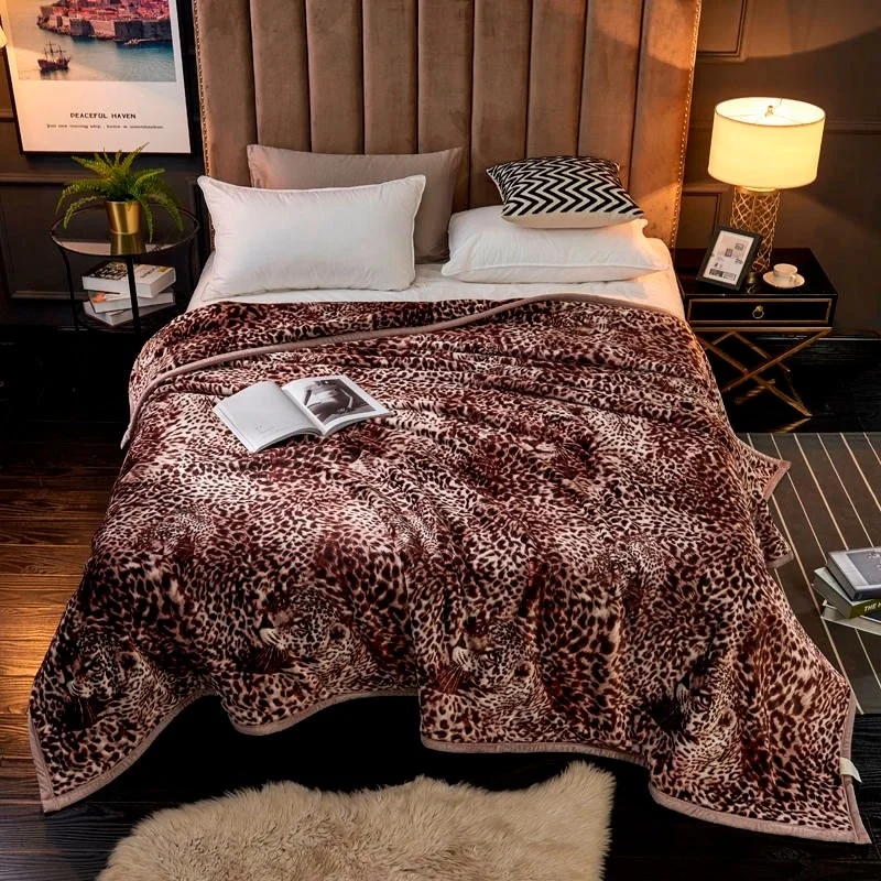 

Ультрамягкое бархатное пушистое и теплое плюшевое одеяло, простыня, покрывало, коричневый Леопардовый двуспальный Королевский плед для ве...