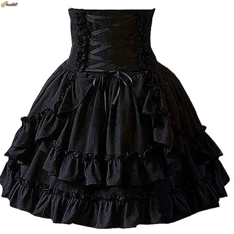 

Plus Size Medieval Steampunk Lace Floral Skirt for Women Asymmetrica High Low Ruffles Skirts Victorian Burlesque Corsets Skirt